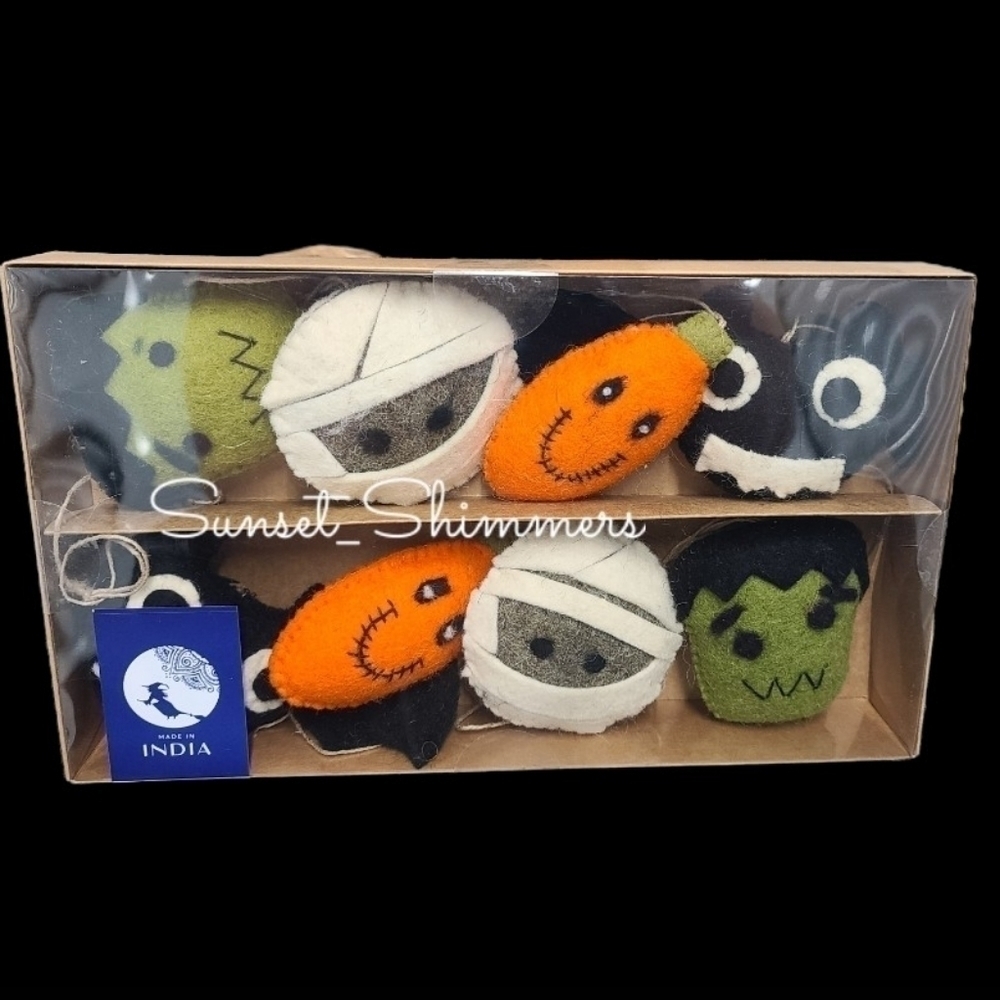 HALLOWEEN Mummy Pumpkins Bat Frankenstein 6Ft Felt Stitch Farm House Garland New - Picture 3 of 3
